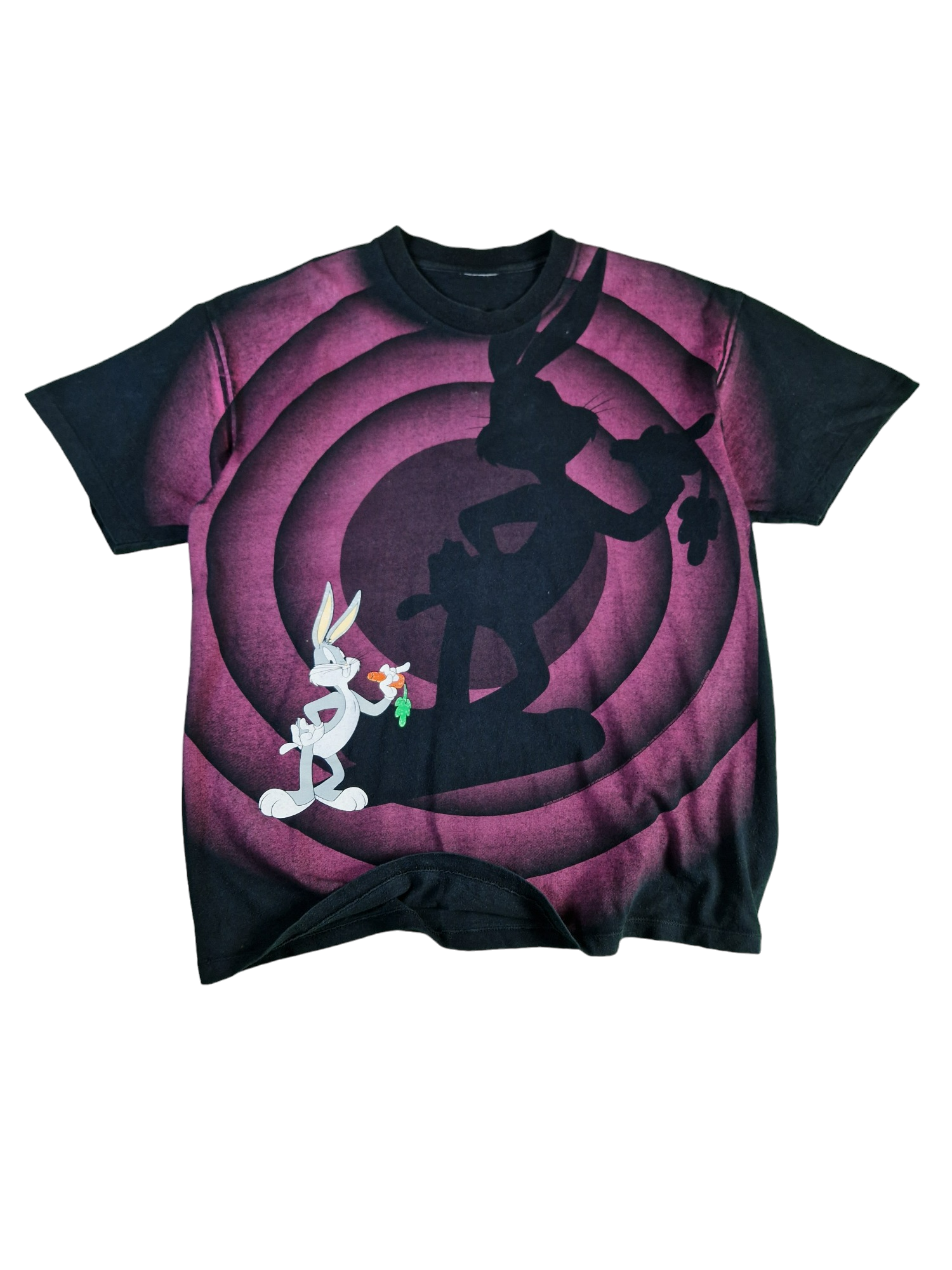 Vintage Wild Oats Shirt Bugs Bunny Warner Bros 1992 All Over Print Schwarz Pink  L-XL - RareRags