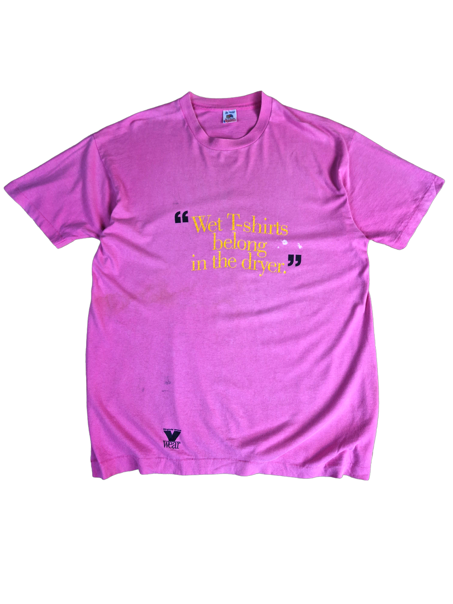 Vintage Fruit Of The Loom Shirt Virginia Slims "Wet T-Shirts Belong In The Dryer" Made In USA Rosa XL