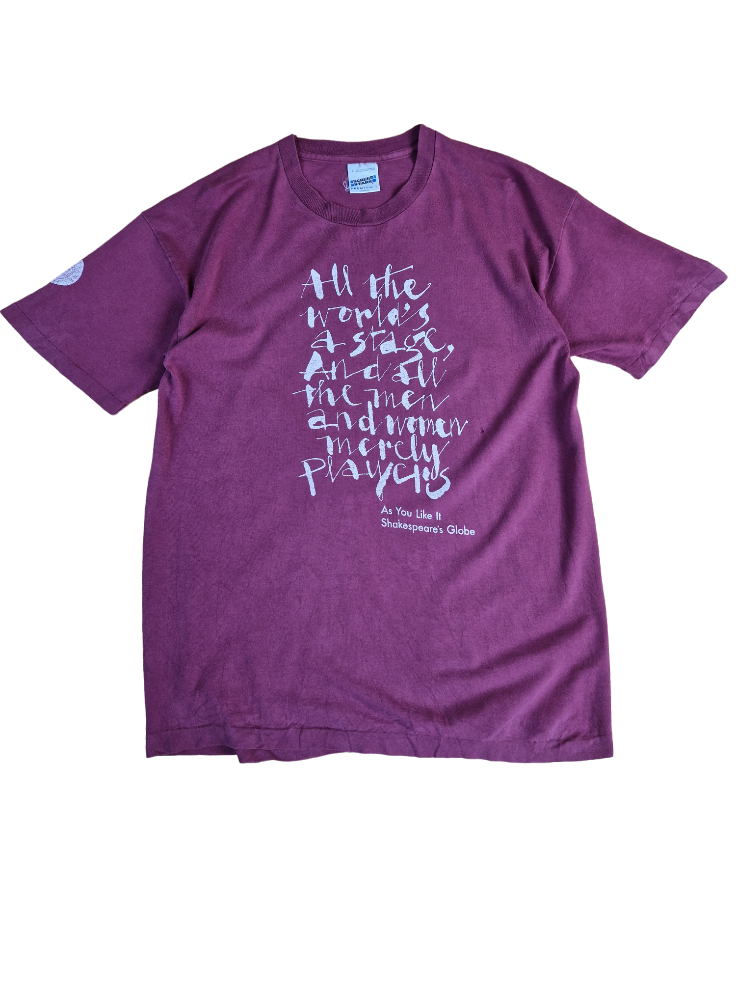 Vintage Screen Stars Shirt Shakespeares Globe "All The World's A Stage..." Single Stitch Made In Ireland Rot L - RareRags