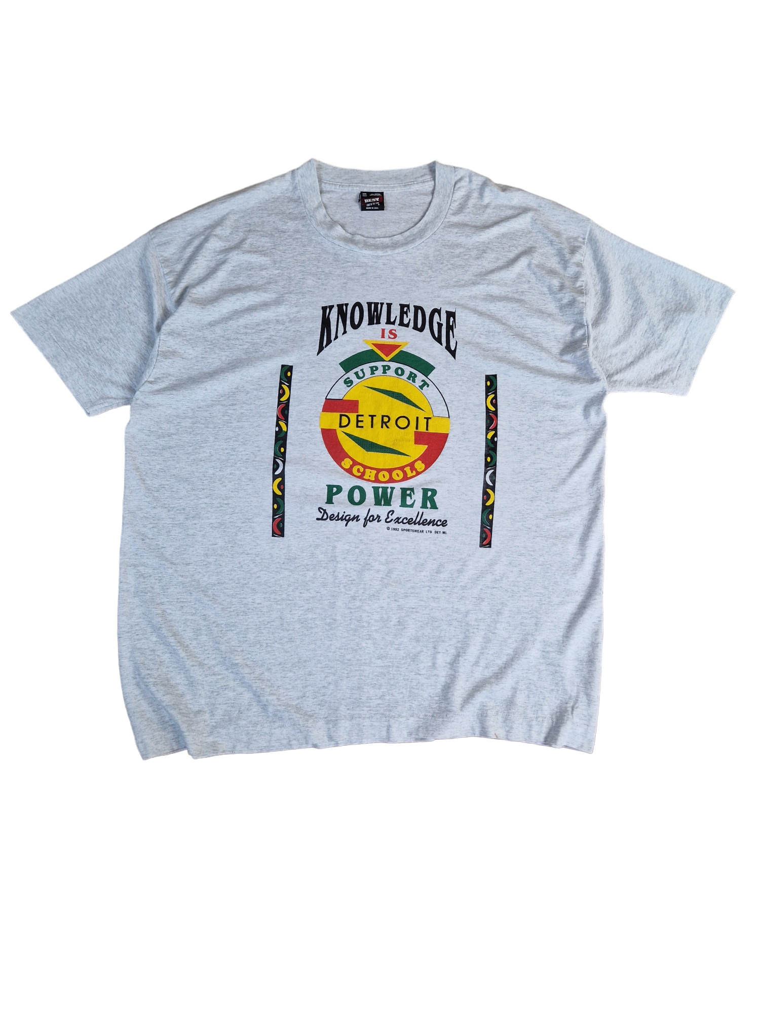 Vintage Fruit Of The Loom Shirt "Knowledge Is Support (...)" 1992 Single Stitch Made In USA Heather Grau XXL - RareRags