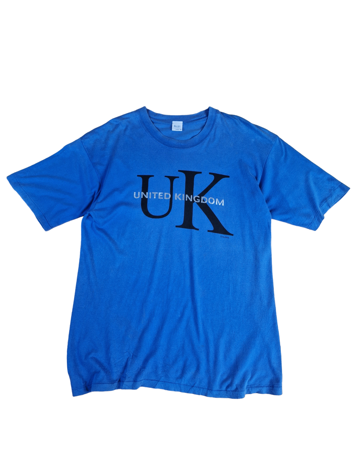 Vintage Shirt "UK" Calvin Klein Bootleg Single Stitch Blau L - RareRags