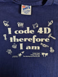 Vintage Hanes Shirt "I Code 4D Therefore I Am" 1994 Single Stitch Made In USA Dunkelblau XL