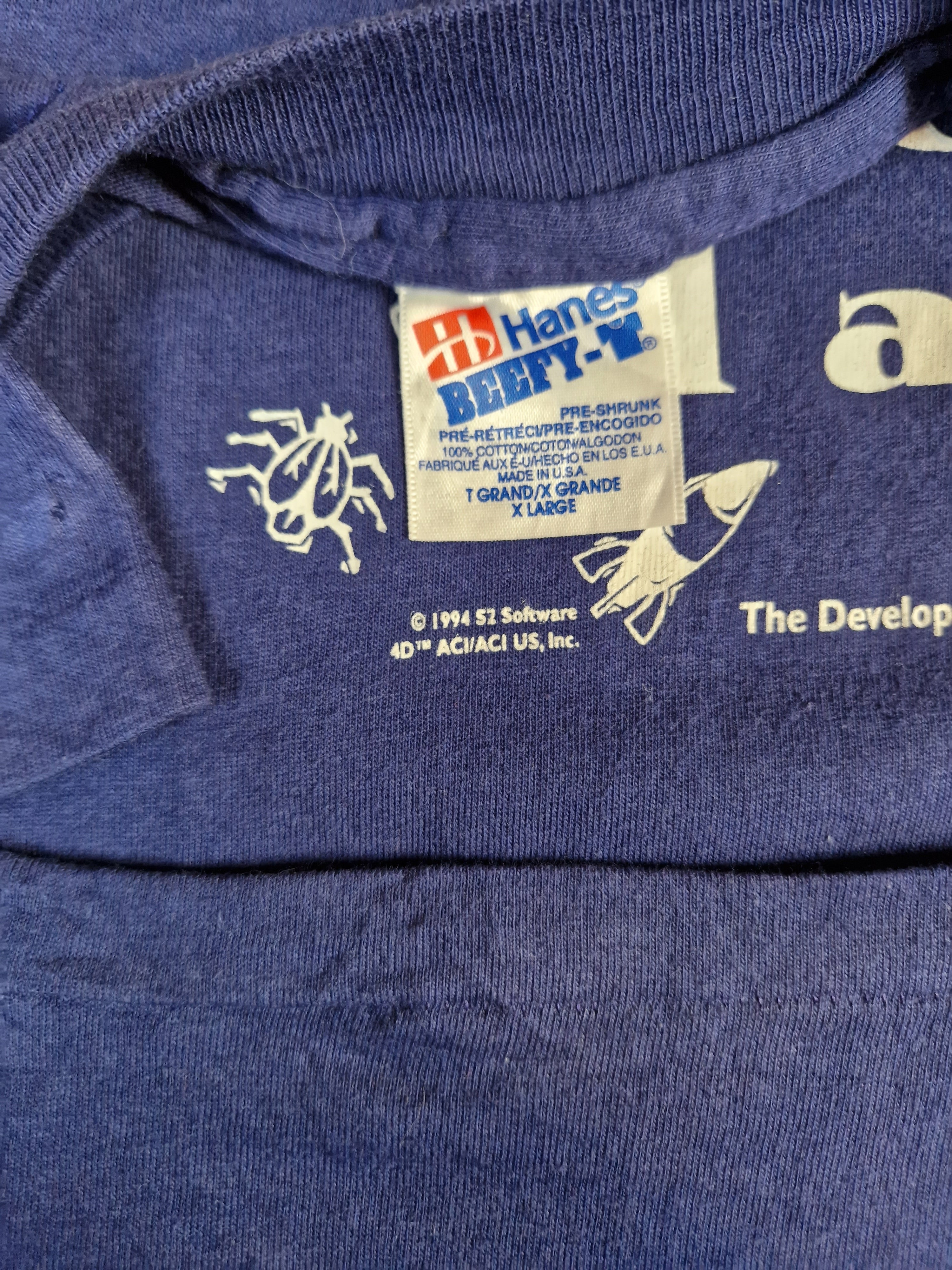 Vintage Hanes Shirt "I Code 4D Therefore I Am" 1994 Single Stitch Made In USA Dunkelblau XL - RareRags