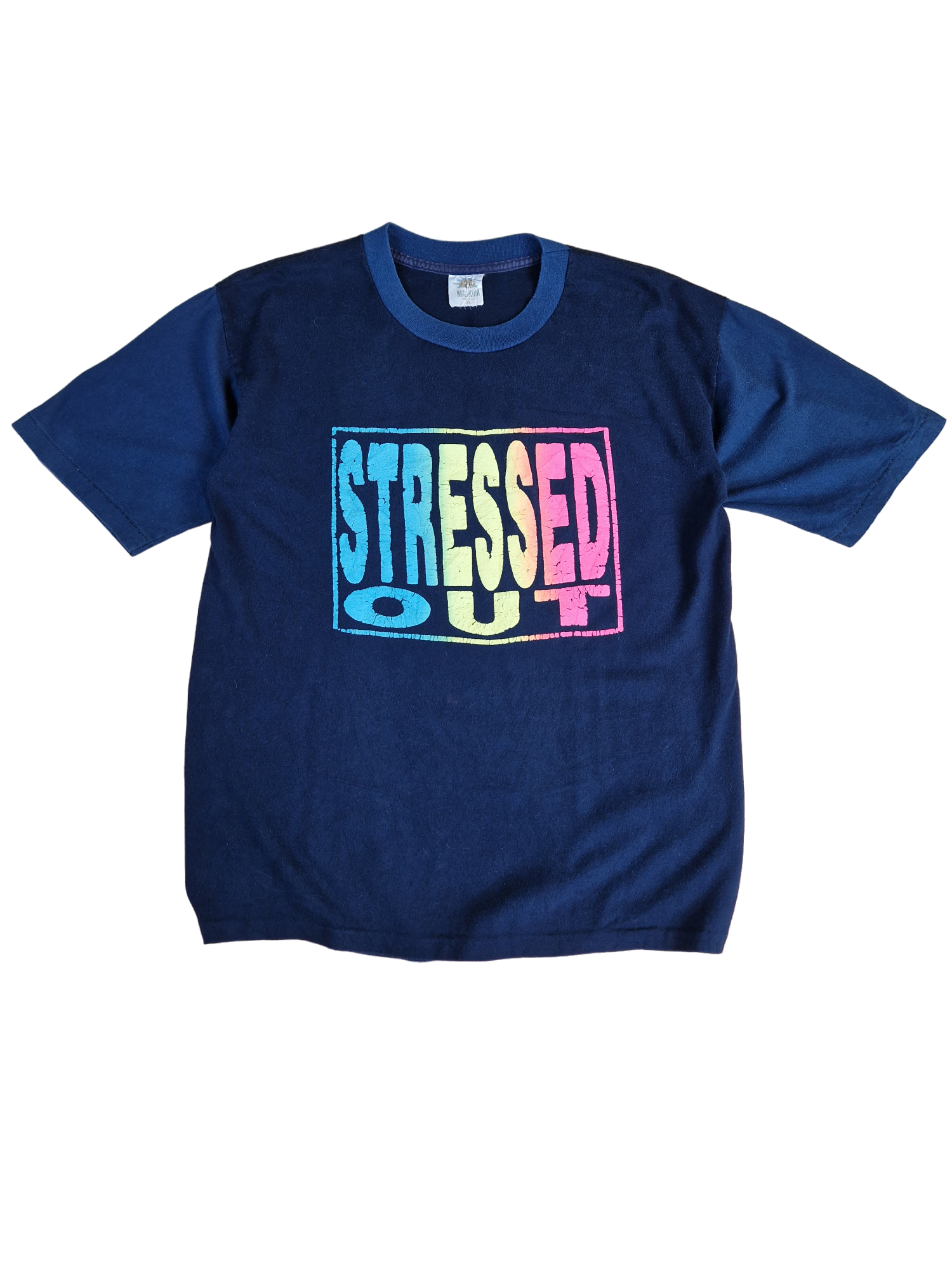 Vintage Shirt "Stressed Out" Single Stitch Made In USA Dunkelblau XL - RareRags