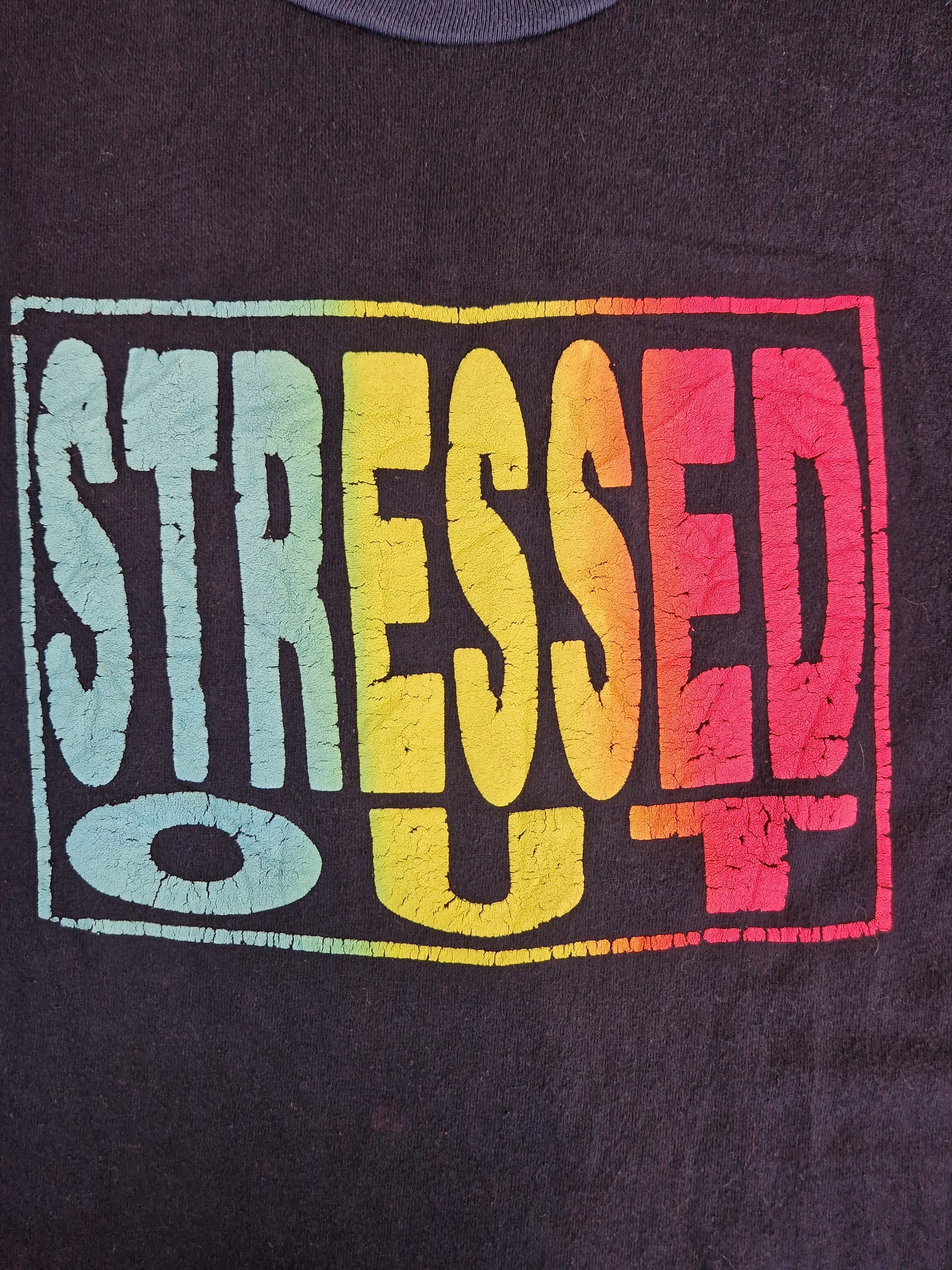 Vintage Shirt "Stressed Out" Single Stitch Made In USA Dunkelblau XL - RareRags