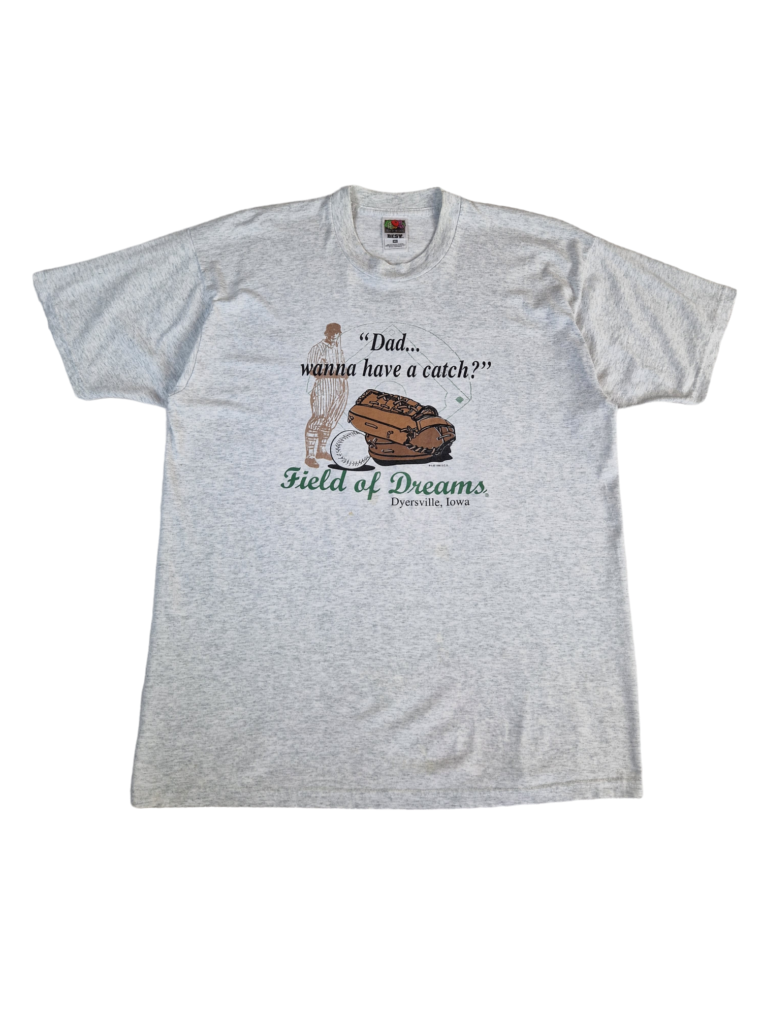 Vintage Fruit Of The Loom Shirt 1996 "Dad... Wanna have a catch?" Dyersville, Iowa Grau XL - RareRags