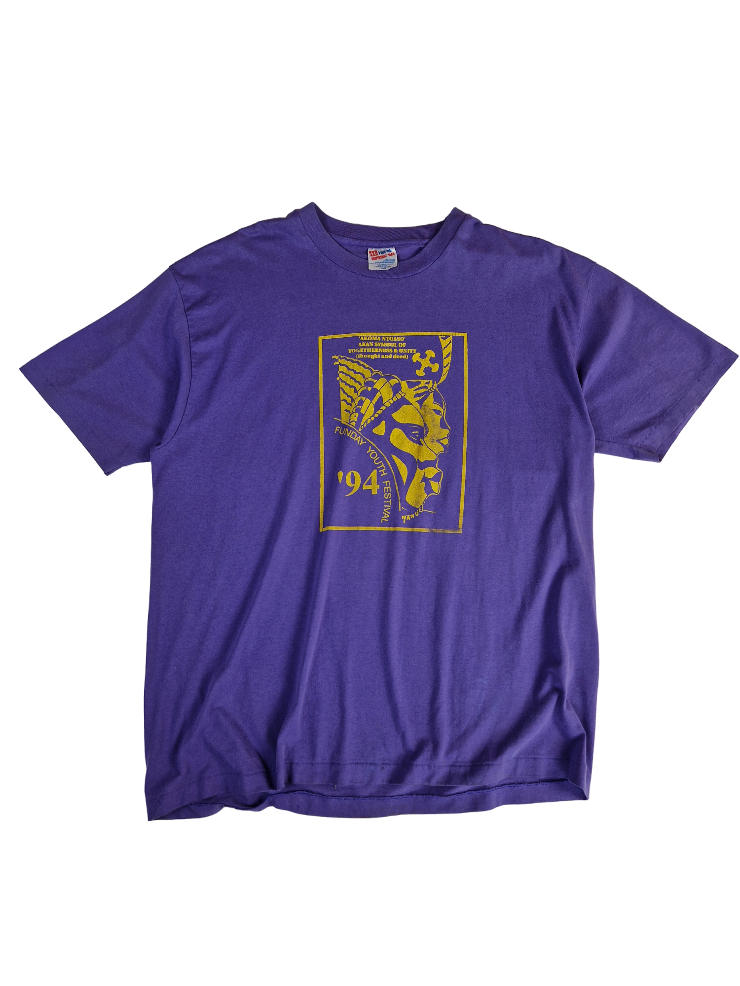 Vintage Hanes Shirt 1994 Fun Day Youth Festival "Akoma Ntoaso" Single Stitch Made In USA Lila XL - RareRags