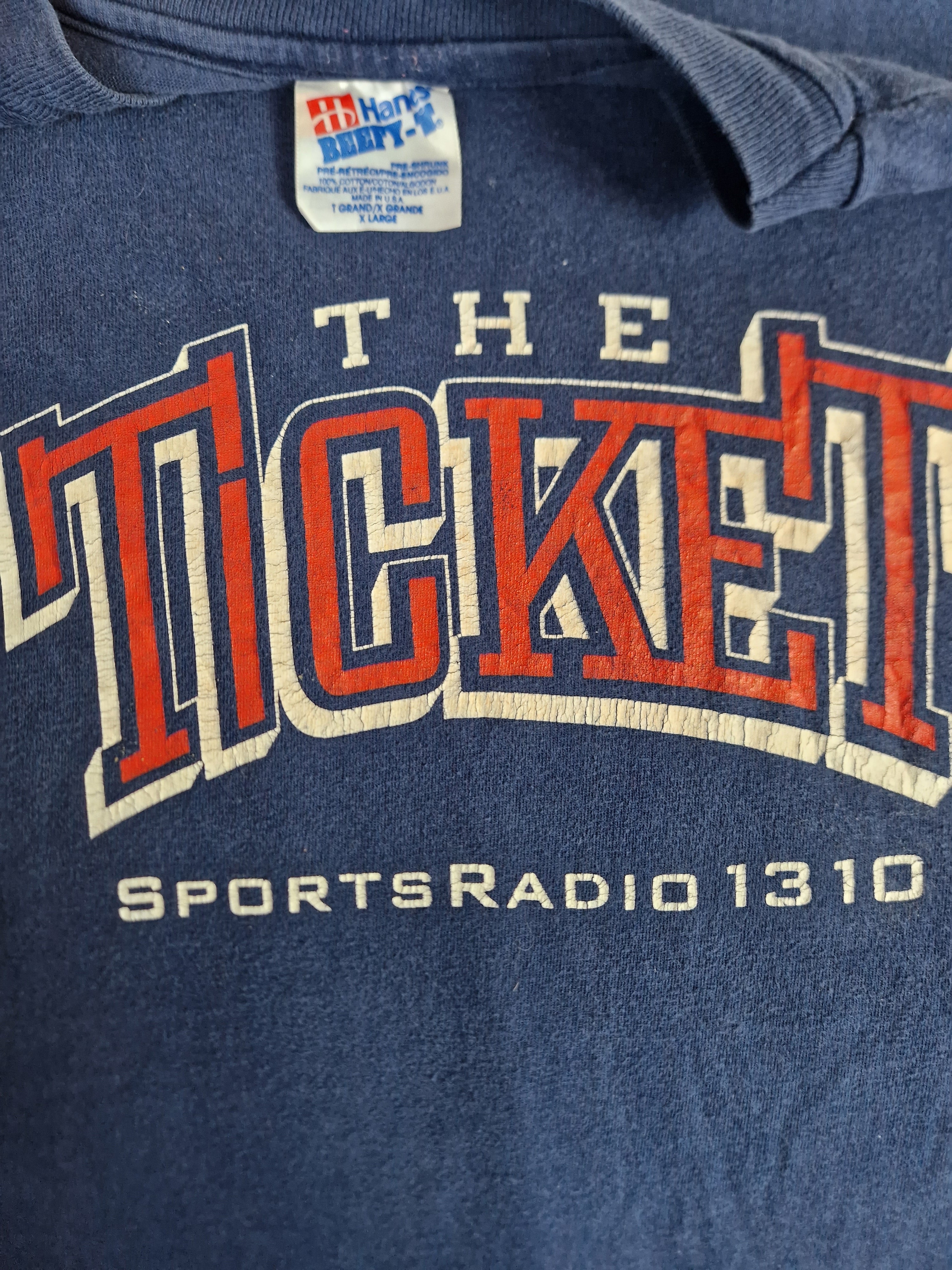 Vintage Hanes Shirt The Ticket Sportsradio Promo Made In USA Single Stitch Dunkelblau XL - RareRags