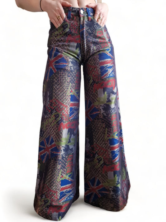 Rare! Vintage Stuka Hose Flared Skater Punk Print Bunt 26