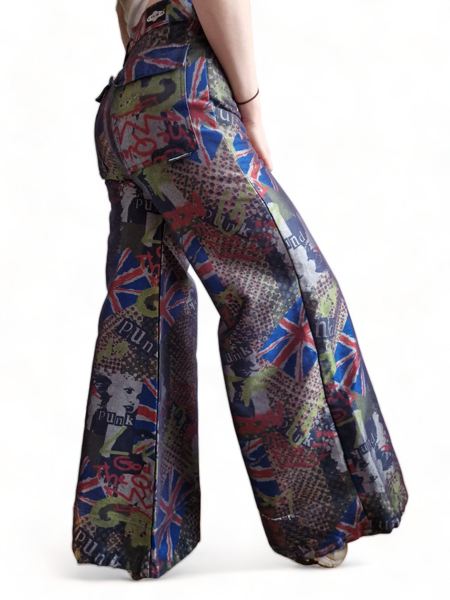 Rare! Vintage Stuka Hose Flared Skater Punk Print Bunt 26