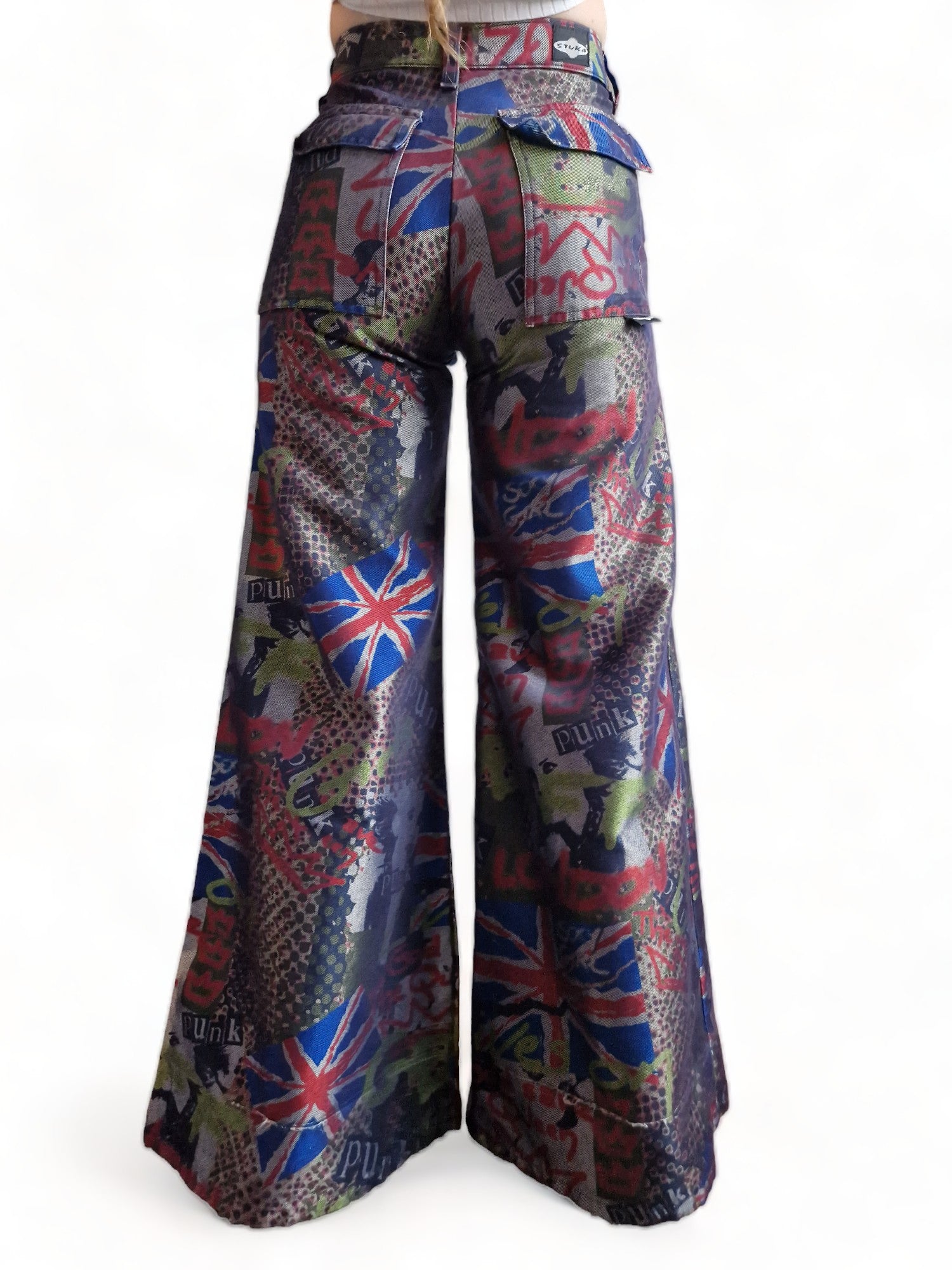 Rare! Vintage Stuka Hose Flared Skater Punk Print Bunt 26