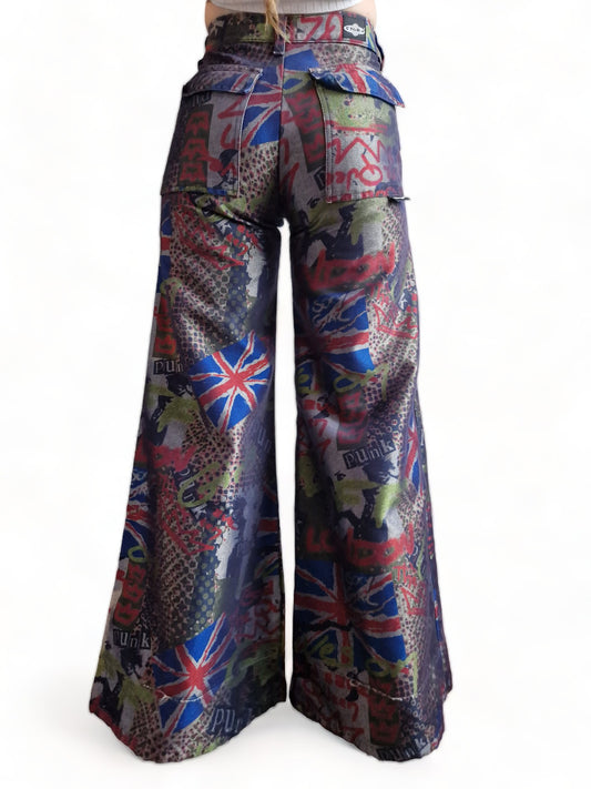 Rare! Vintage Stuka Hose Flared Skater Punk Print Bunt 26