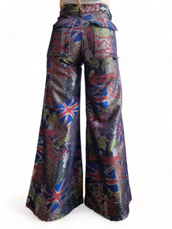 Rare! Vintage Stuka Hose Flared Skater Punk Print Bunt 26