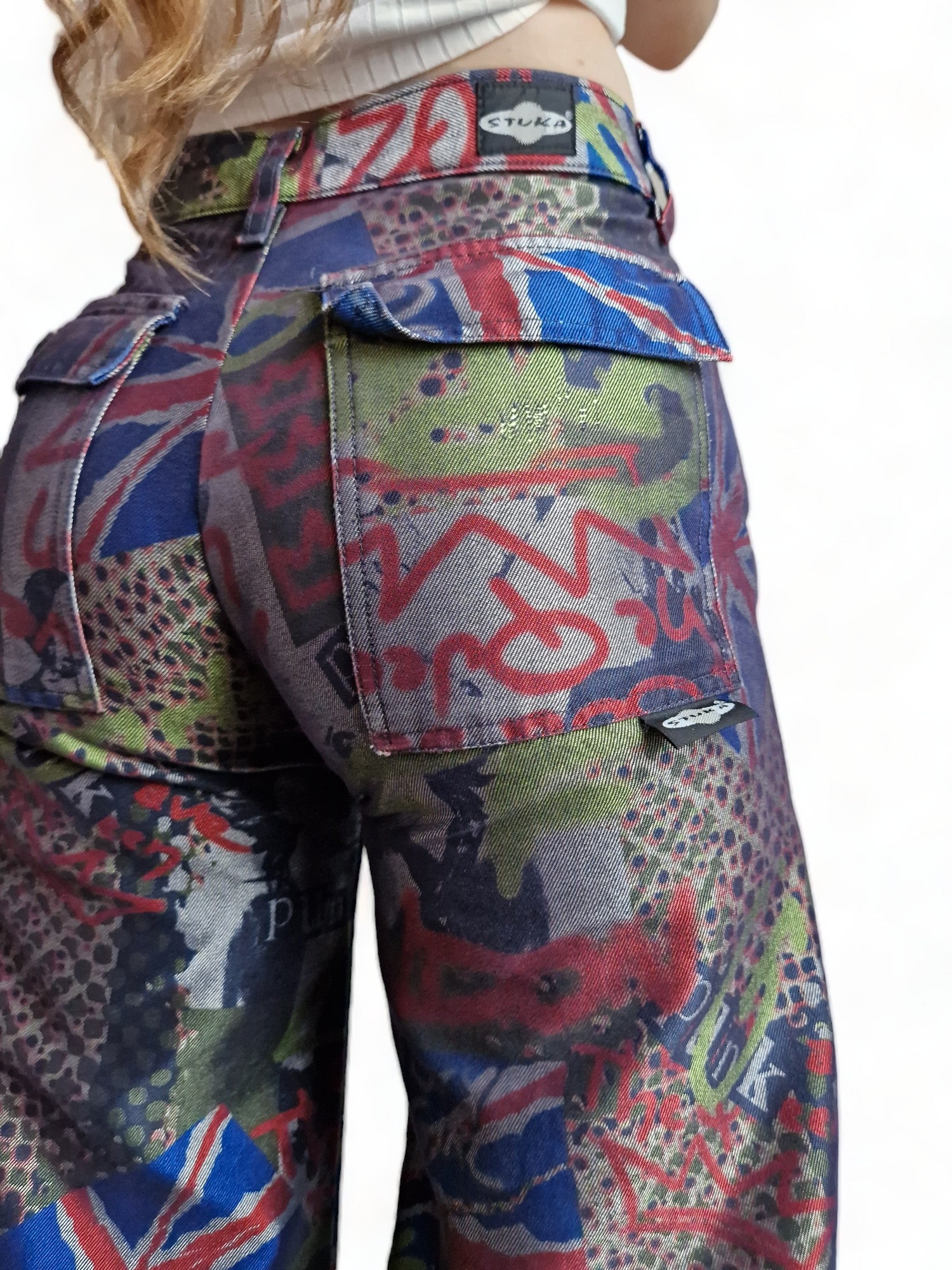 Rare! Vintage Stuka Hose Flared Skater Punk Print Bunt 26
