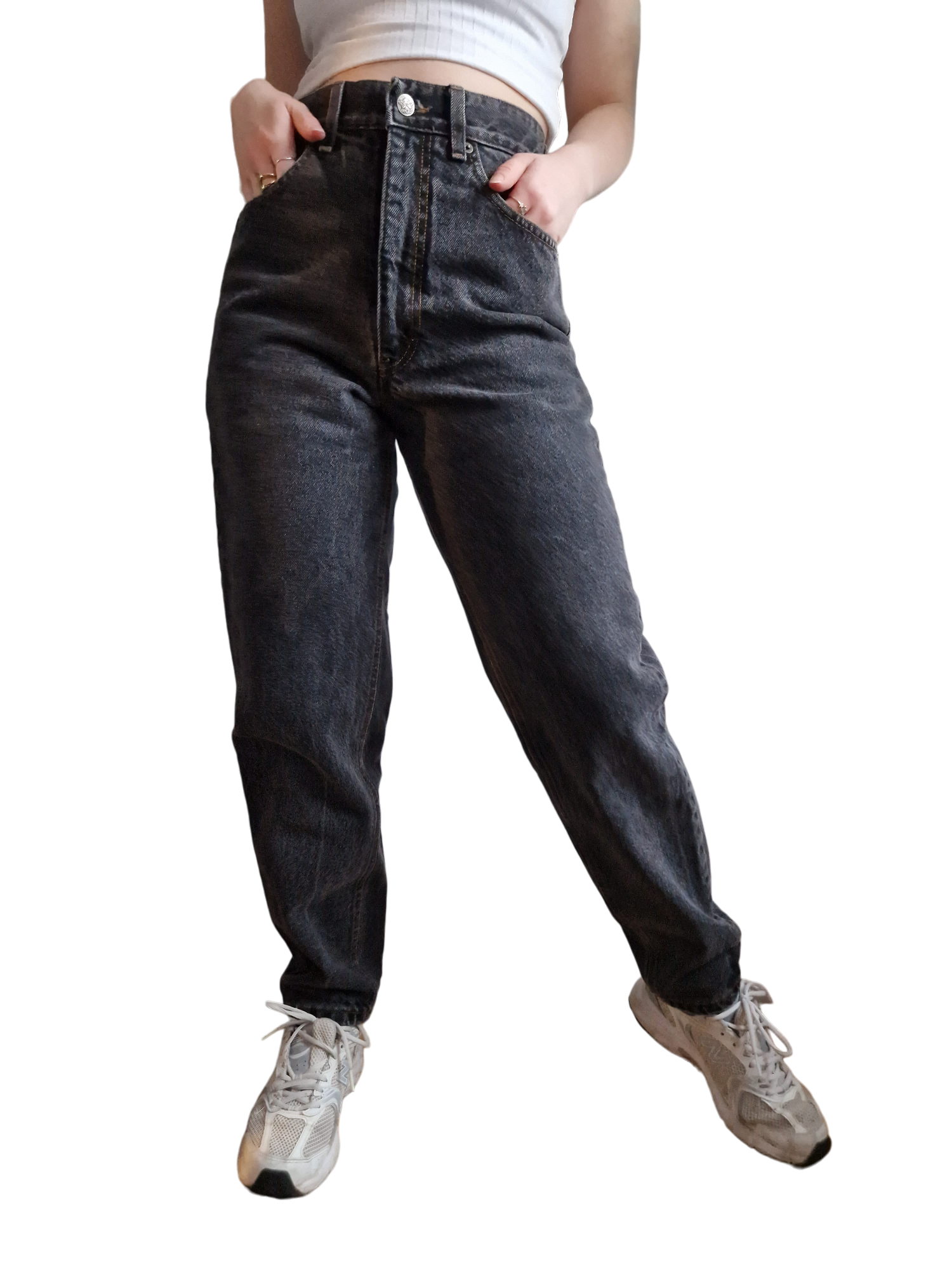 Vintage Angels Jeans High Waist Momjeans Ausgewaschen Schwarz 38
