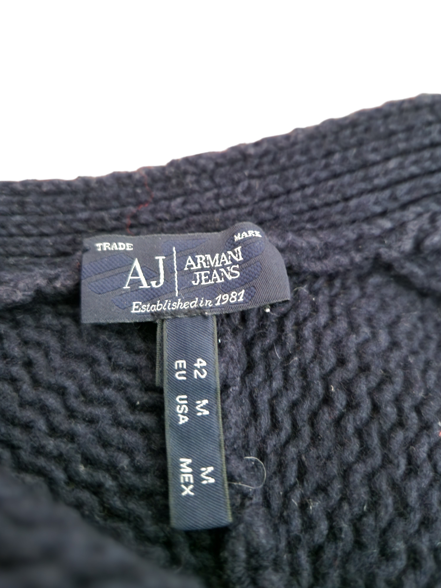 Vintage Armani Strickjacke Mit Zipper Baumwolle & Wolle Dunkelblau M
