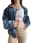 Vintage Pioneer Jeansjacke Oversized Fit Ausgewaschen Mit Patch Blau M-L