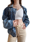 Vintage Pioneer Jeansjacke Oversized Fit Ausgewaschen Mit Patch Blau M-L