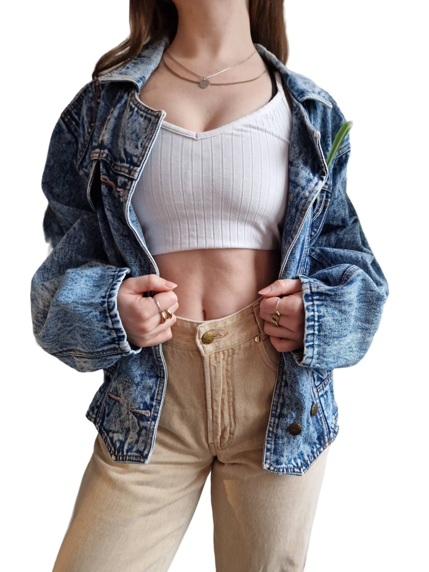 Vintage Pioneer Jeansjacke Oversized Fit Ausgewaschen Mit Patch Blau M-L