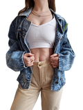 Vintage Pioneer Jeansjacke Oversized Fit Ausgewaschen Mit Patch Blau M-L