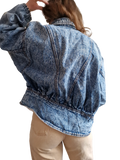 Vintage Pioneer Jeansjacke Oversized Fit Ausgewaschen Mit Patch Blau M-L