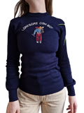 Vintage Santana Jeans Strickpullover "Lonesome Cowboy" 80s Made In Italy Mit Repairs Navy XS
