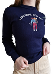 Vintage Santana Jeans Strickpullover "Lonesome Cowboy" 80s Made In Italy Mit Repairs Navy XS