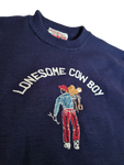 Vintage Santana Jeans Strickpullover "Lonesome Cowboy" 80s Made In Italy Mit Repairs Navy XS
