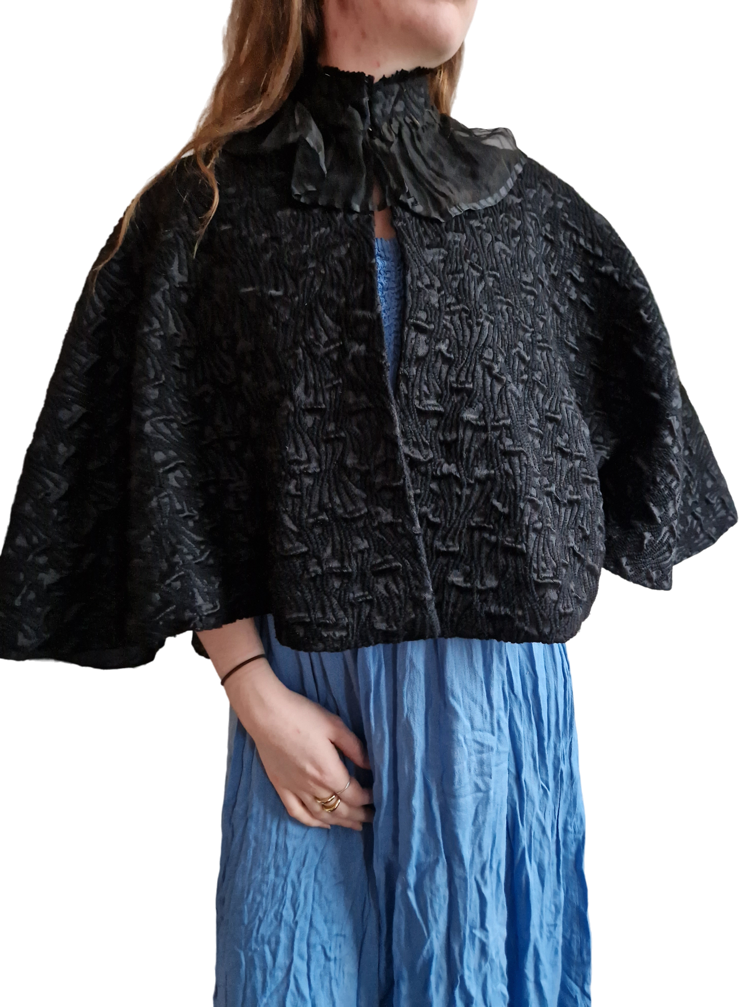 Vintage/ Antikes Cape / Überwurf Französische Spitze pre 60s Schwarz Unisize