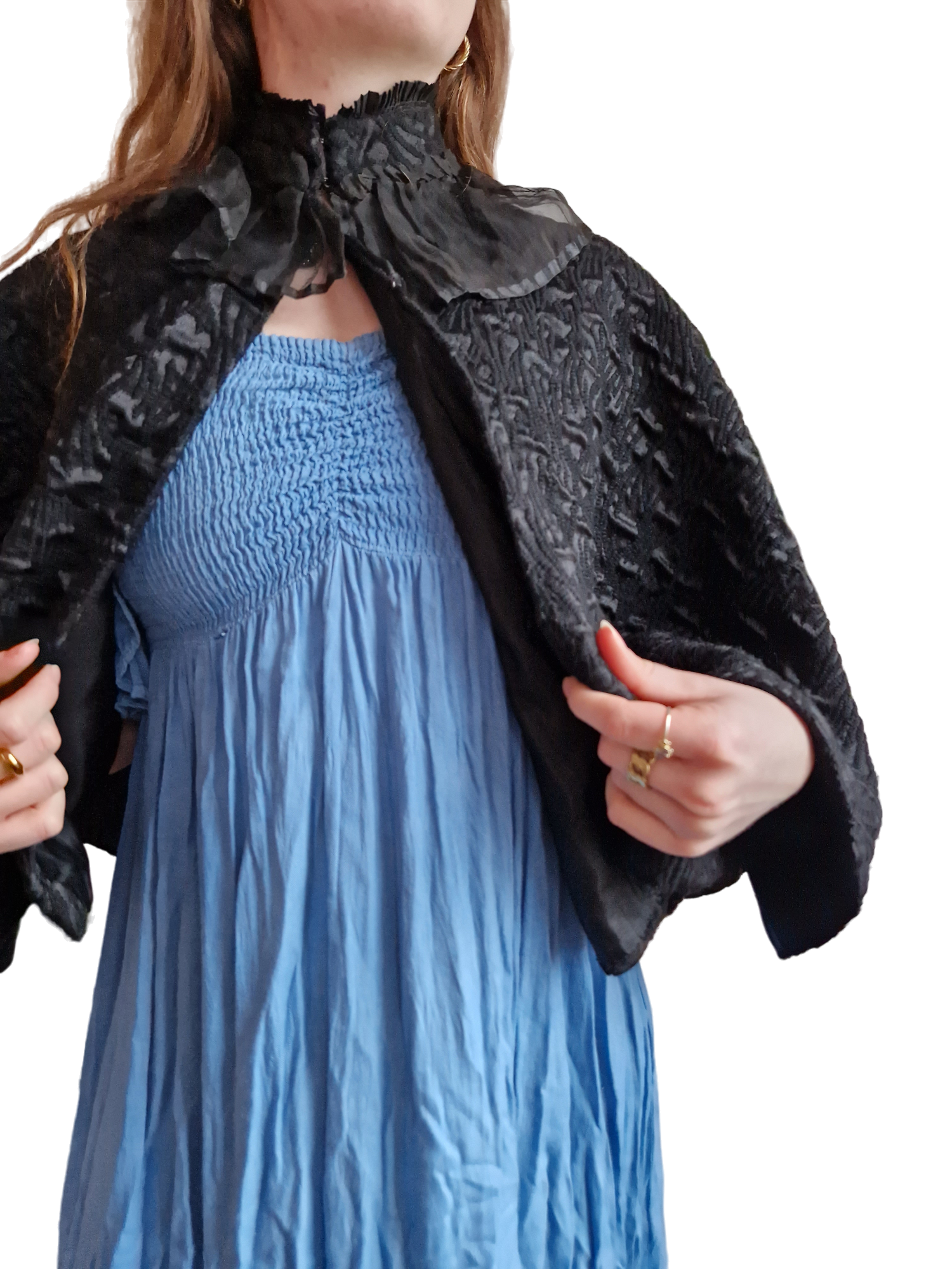 Vintage/ Antikes Cape / Überwurf Französische Spitze pre 60s Schwarz Unisize
