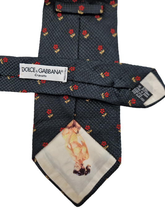 Vintage Dolce & Gabbana Krawatte Hidden Print Flowers Seide Made In Italy
