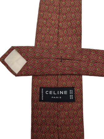 Vintage Celine Paris Krawatte Made In Spain Seide Rot Gelb