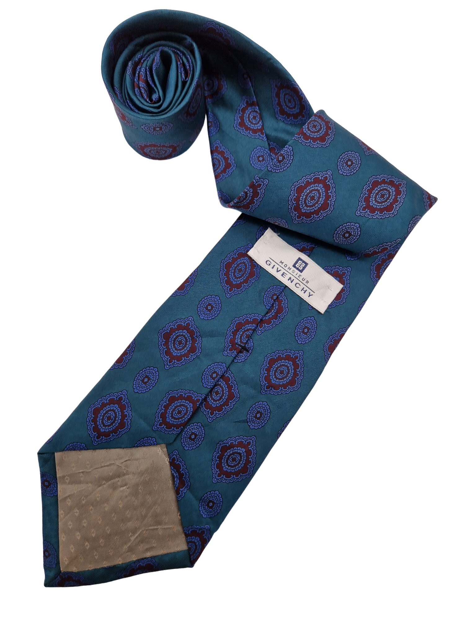 90s Givenchy Krawatte Made In USA Seide Paisley Like Muster Türkis Blau