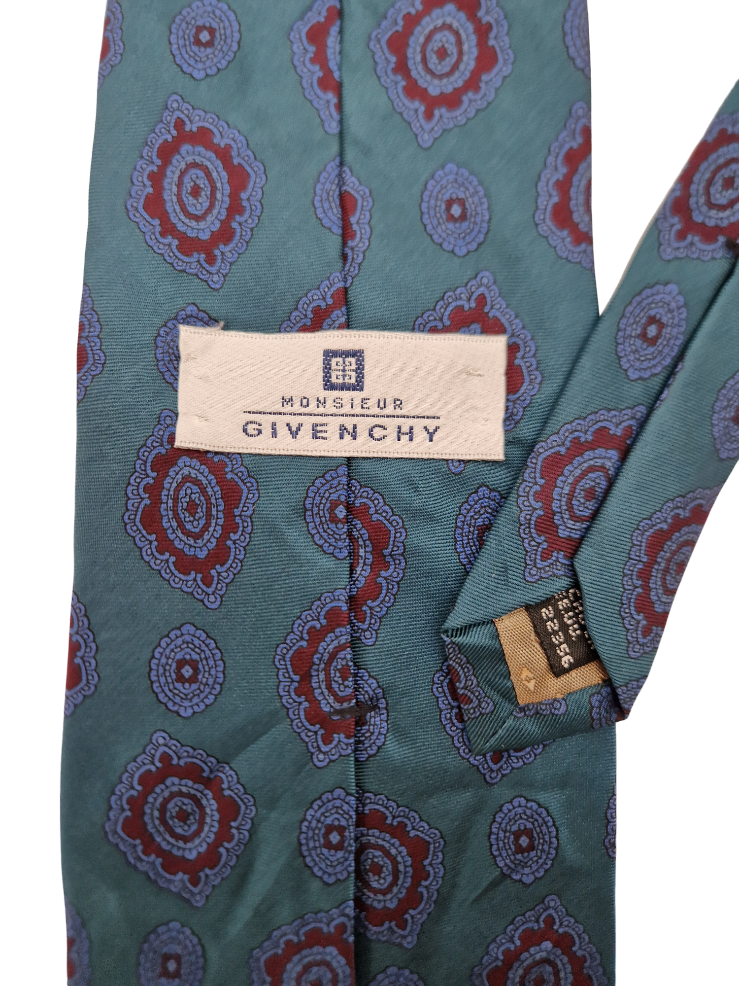 90s Givenchy Krawatte Made In USA Seide Paisley Like Muster Türkis Blau