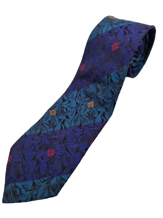 Vintage Hugo Boss Krawatte Floral Print Grün Blau