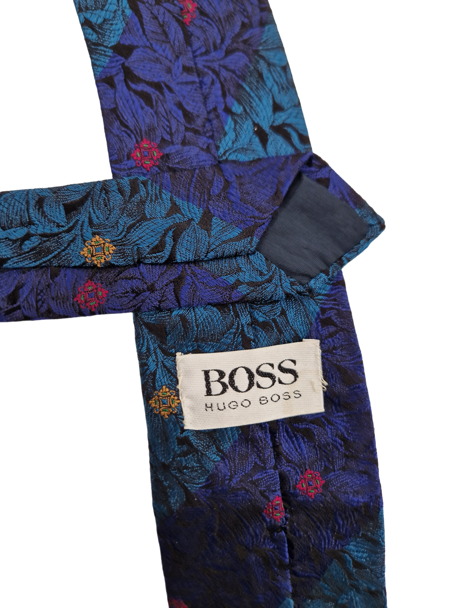 Vintage Hugo Boss Krawatte Floral Print Grün Blau