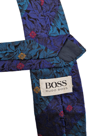Vintage Hugo Boss Krawatte Floral Print Grün Blau