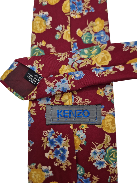 Vintage Kenzo Krawatte Seide Made In Italy Blumen Print Rot Bunt