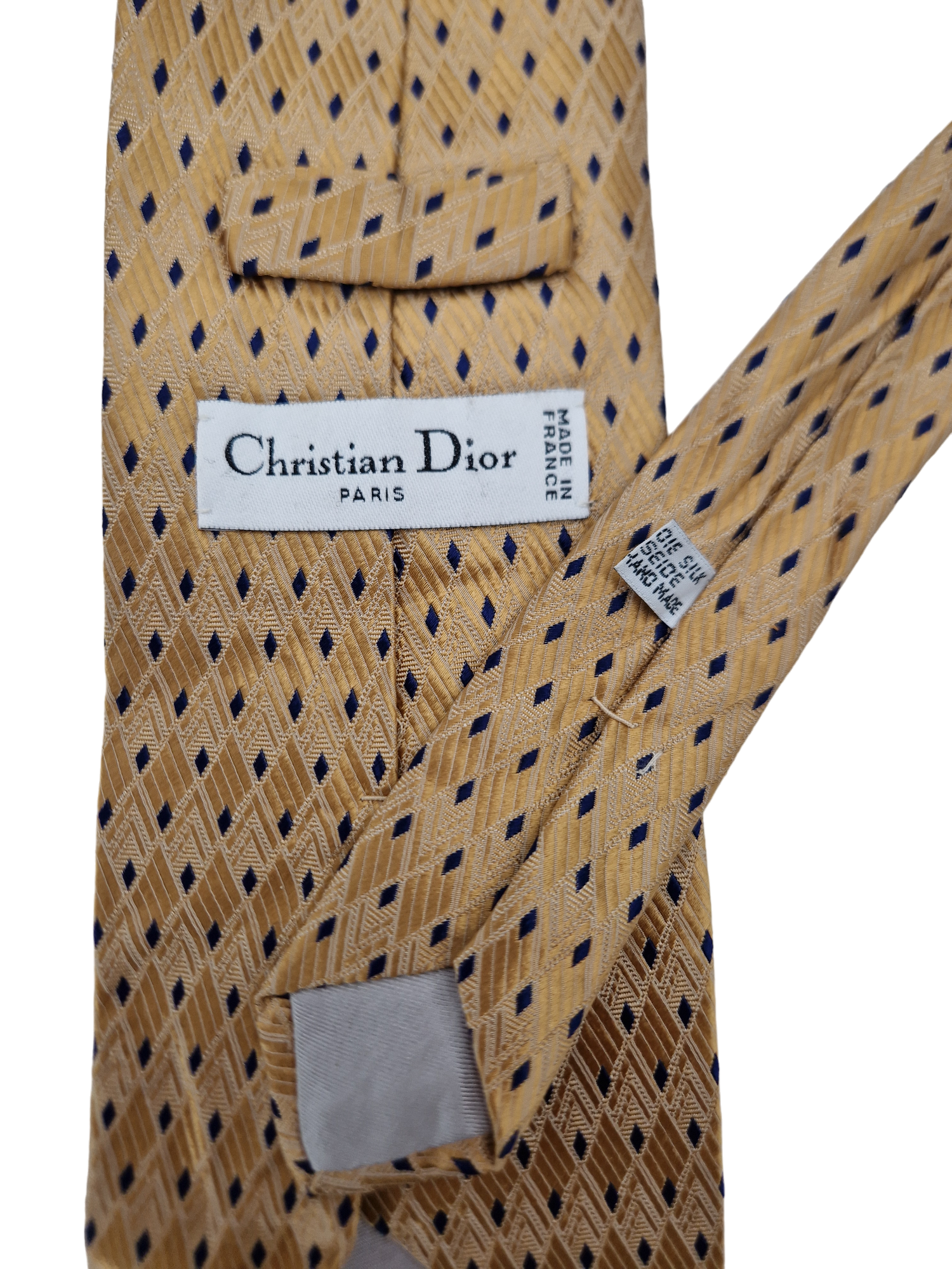 Vintage Christian Dior Krawatte Hand Made In France Seide Gold Navy