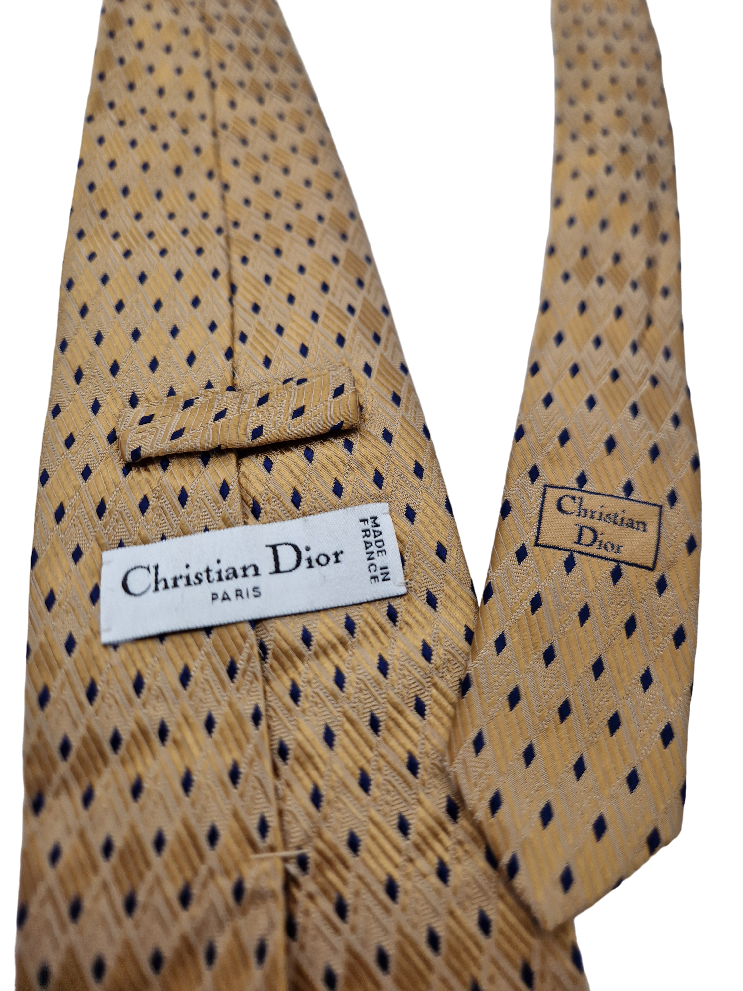 Vintage Christian Dior Krawatte Hand Made In France Seide Gold Navy