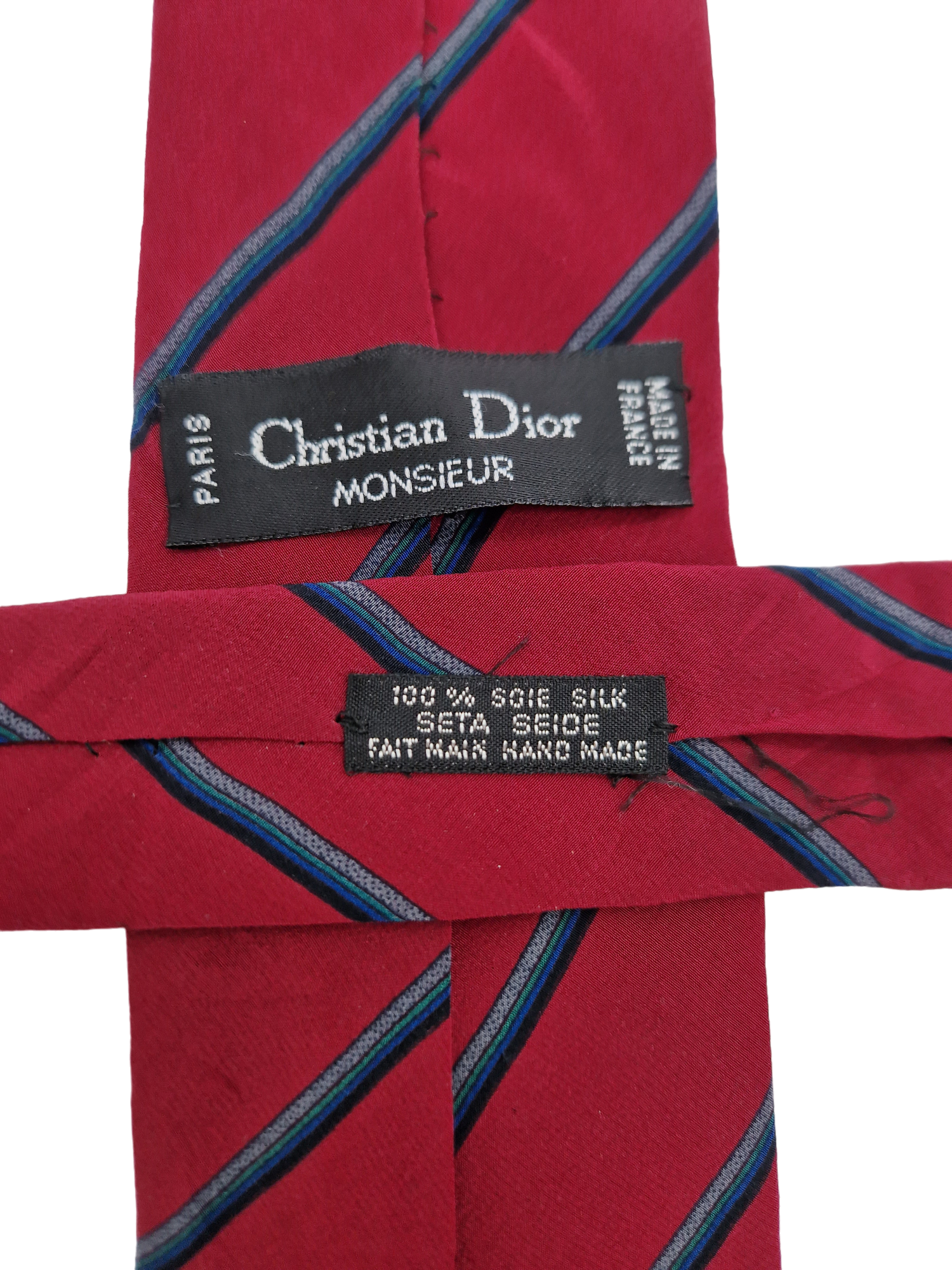 Vintage Christian Dior Krawatte Basic Pattern Handmade In France Seide Rot Blau