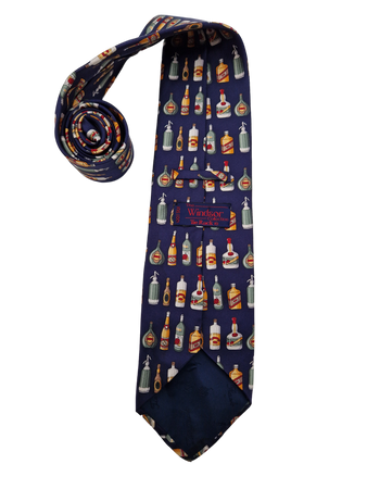 Vintage Windsor Krawatte "The Rack" Seide Made In Italy Spirituosen Flaschen Motiv Bunt