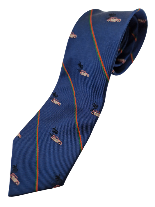 Vintage Hugo Boss Krawatte Palmen&Autos Dunkelblau
