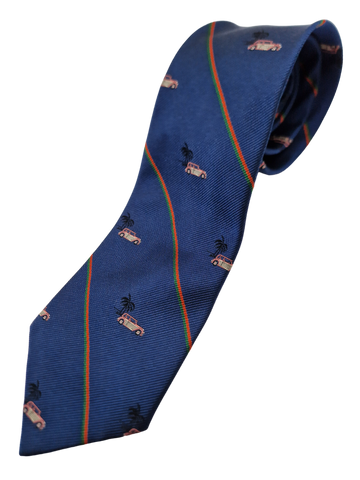 Vintage Hugo Boss Krawatte Palmen&Autos Dunkelblau
