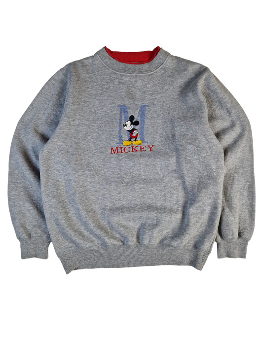 Vintage Disney Sweater Micky Maus Bestickt Grau L