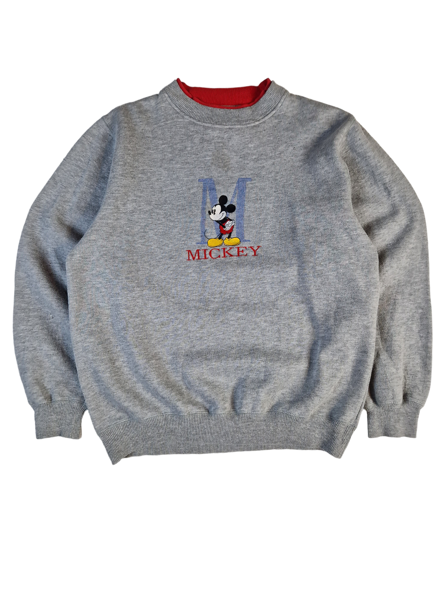 Vintage Disney Sweater Micky Maus Bestickt Grau L