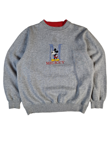 Vintage Disney Sweater Micky Maus Bestickt Grau L