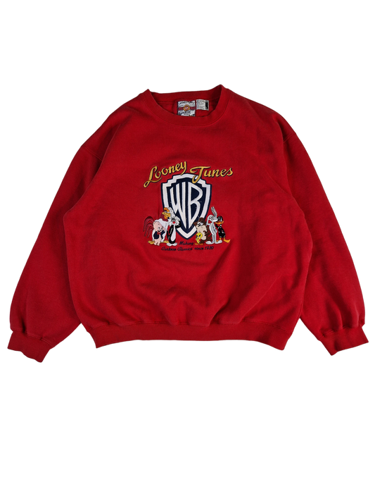 Vintage Warner Bros Sweater Looney Tunes Bestickt Made In Hong Kong Rot L