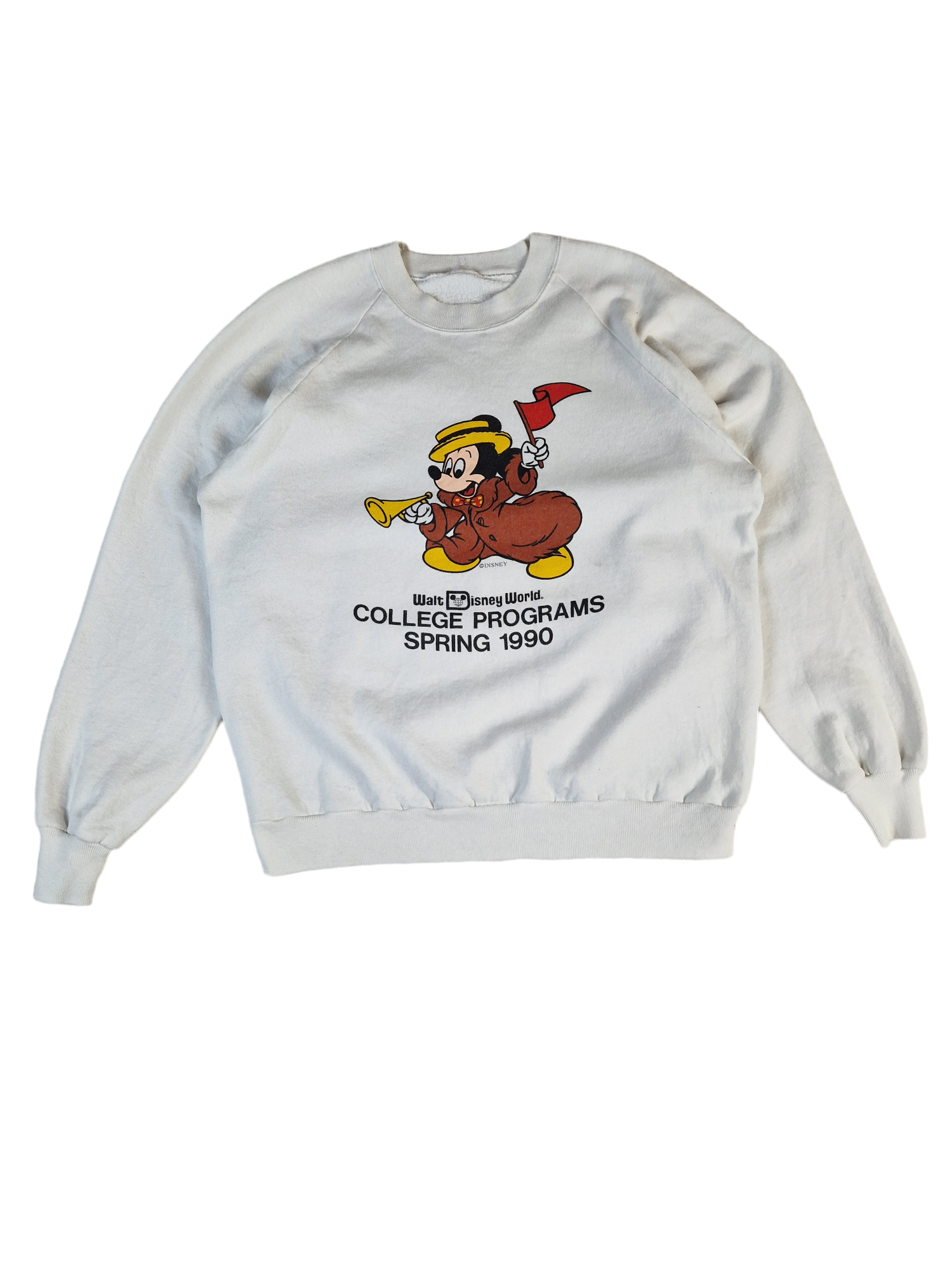 Vintage Disney Sweater Micky Maus College Programs Spring 1990 Weiß M-L