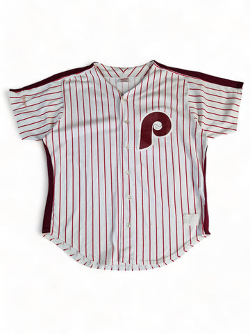 Vintage Rawlings Shirt 80s Philadelphia Phillies Baseball Pinstripe Single Stitch Made In USA Weiß Rot XL